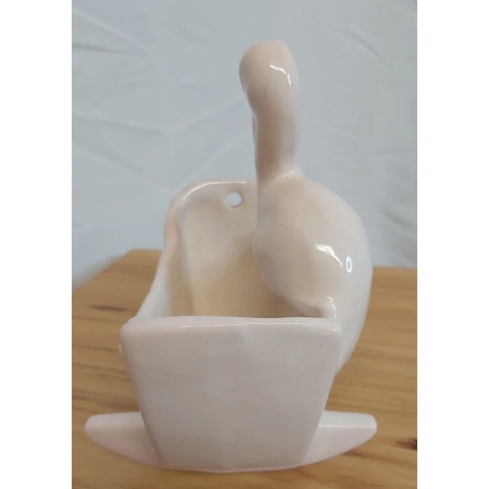 1939 Haeger Baby Cradle Planter pink Pottery Stork Mid Century Nursery Vase Vtg